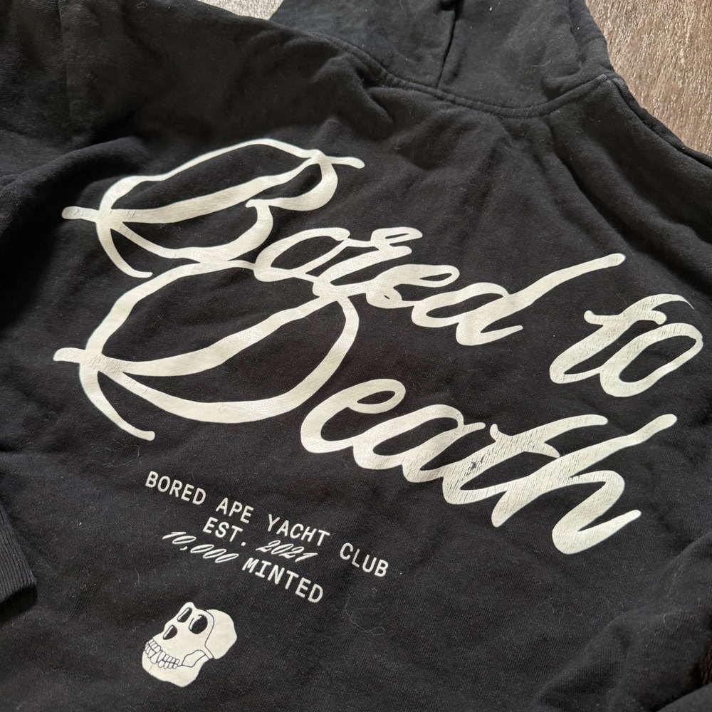 Bored Ape Yacht Club Hoodie Mens Large Black BAYC Bored To Death Fits Like M